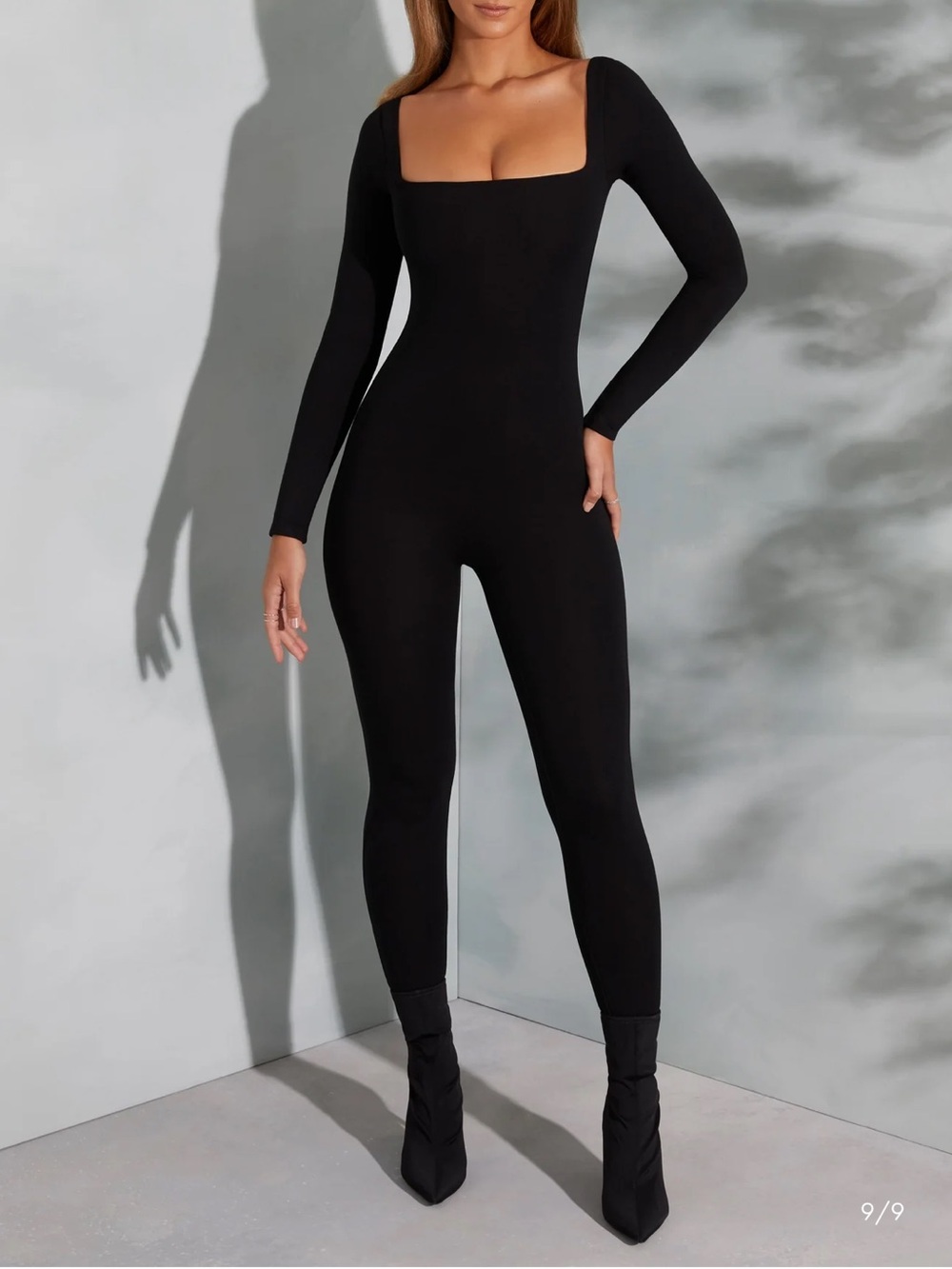 Delaney Ohpolly Black square neck long sleeve jumpsuit